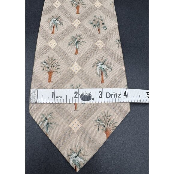 TOMMY BAHAMA Tie Men's 100% Silk Brown Green Strips Palm Trees Windy GUC - Picture 8 of 9